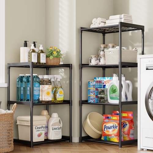 3-Tier Metal Storage Shelf Organizer for Pantry, Closet and Bathroom in Black