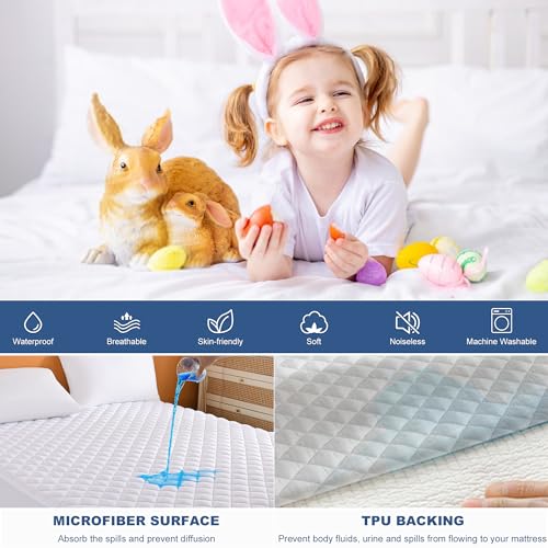 GRT Twin Waterproof Mattress Pad - Quilted Cover with Deep Pocket