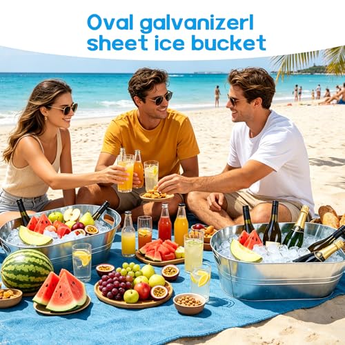 GIQSX 4 Pack 3 Gallon Galvanized Beverage Tubs - Ice Buckets for Parties & Camping