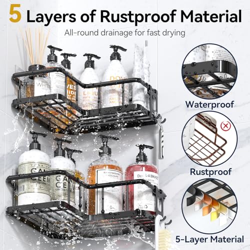 Corner Shower Caddy Adhesive 2 Pack Rustproof Stainless Steel Storage Shelf