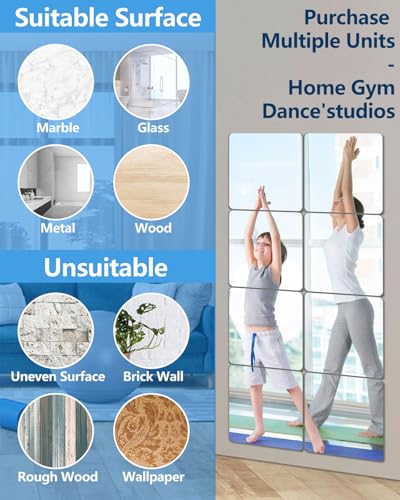 Shatterproof Acrylic Mirror Tiles - 12x12 Inch Self-Adhesive Wall Mirrors (4PCS)