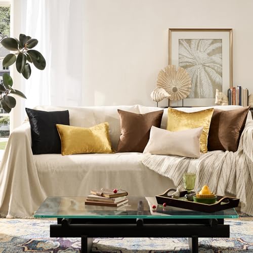 GIGIZAZA Gold Velvet Pillow Covers 12x20 in Pair - 2 Pack, 20 x 12 In Lumbar Cushion Covers