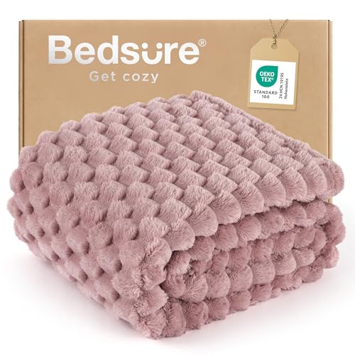 Dusty Rose Plush Throw Blanket 50x60 Inches - Soft Fleece Bubble Texture