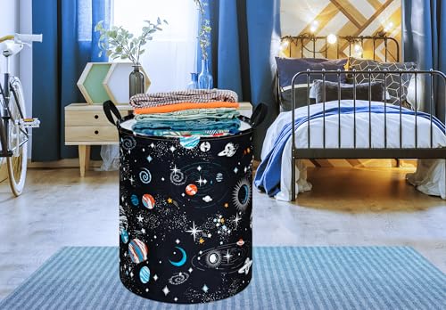 Kids Laundry Hamper and Toy Storage Basket with Handles, Cotton Fabric