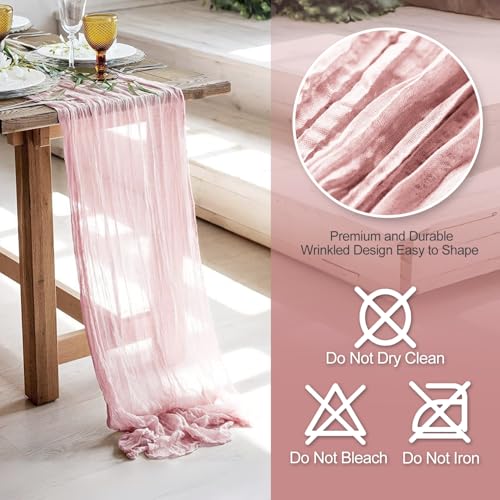 GARIG 6 Pack Light Pink Cheesecloth Table Runners 35x120 Inches for Wedding & Party Decor