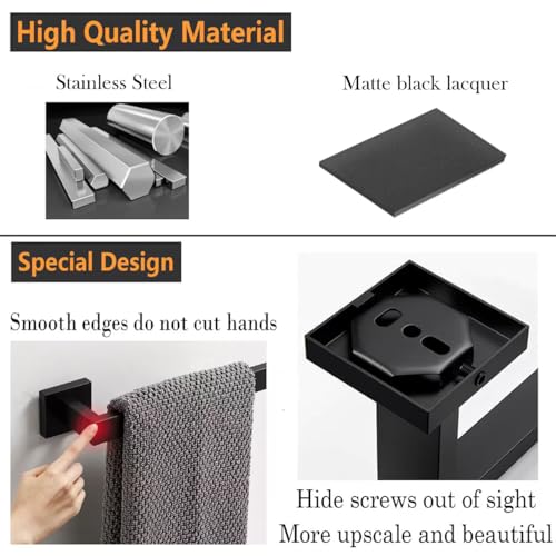 JOPOFI 23.6 Inch Matte Black Towel Bar - Wall Mounted Stainless Steel Holder