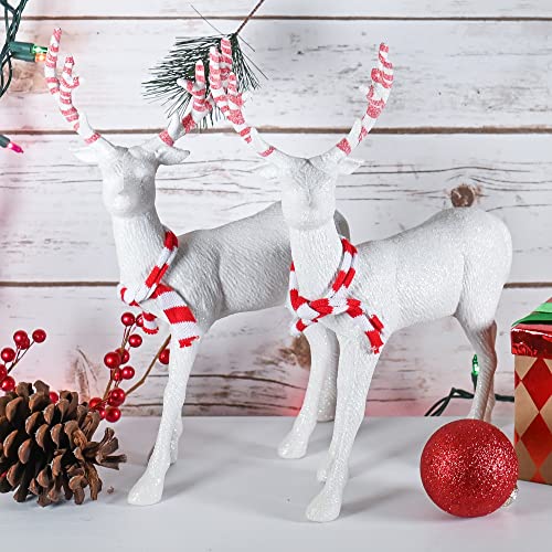 Peppermint Glitter Reindeer Christmas Figurines - 12" Holiday Decor, 2 Pack