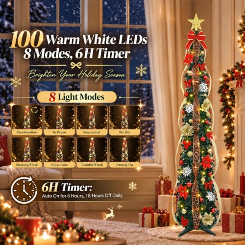 Degeyoyo 6ft Prelit Red and Gold Christmas Tree with Lights and Decorations