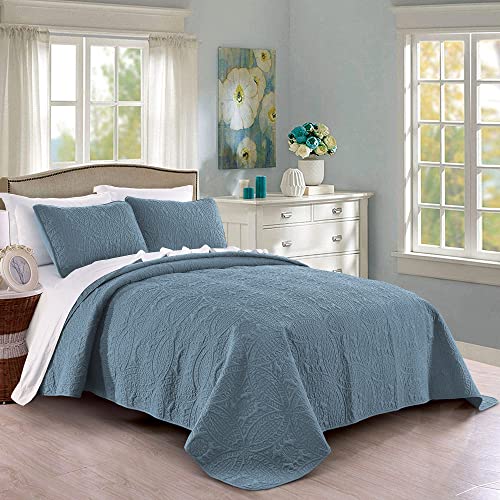 Pure Bedding 3-Piece King/Cal King Microfiber Quilt Set - Ash Blue