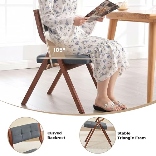 Padded Wooden Folding Dining Chairs - Walnut & Dark Grey, Set of 2