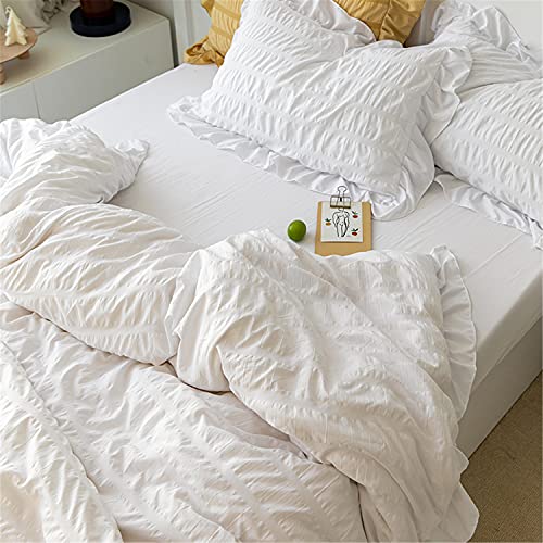 Queen Seersucker Duvet Cover Set - 3 Piece Ruffled Bedding