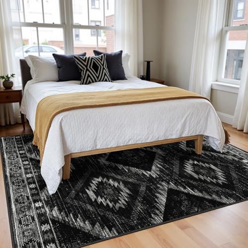 5x7 Washable Area Rug, Non-Slip Soft Faux Wool Western Tribal Floor Carpet