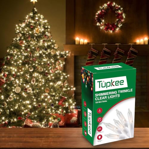 Tupkee 100 Clear Twinkle Lights, 20.5 ft, White Wire, End-to-End 5 Sets