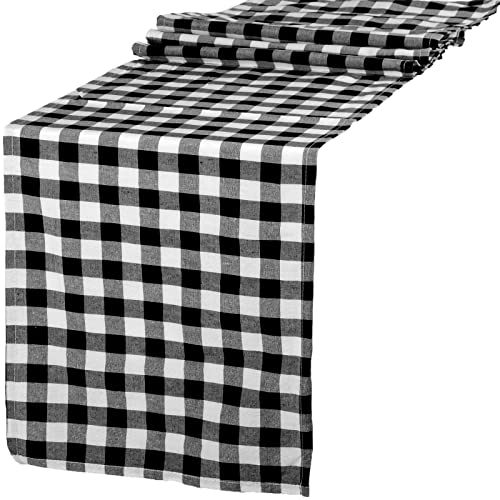 Buffalo Check Table Runner Black & White 14x108in - Farmhouse Decor
