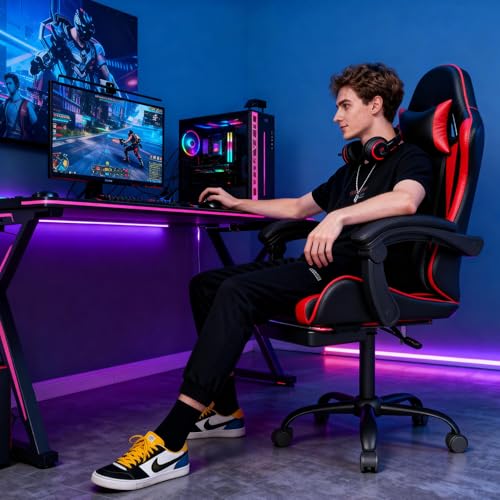Ergonomic Gaming Chair with Footrest, High Back Office Desk Chair