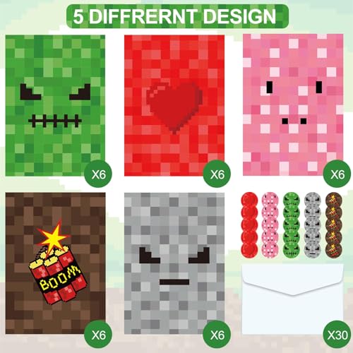 30-Piece Pixel Video Game Birthday Party Invitations with Envelopes & Stickers