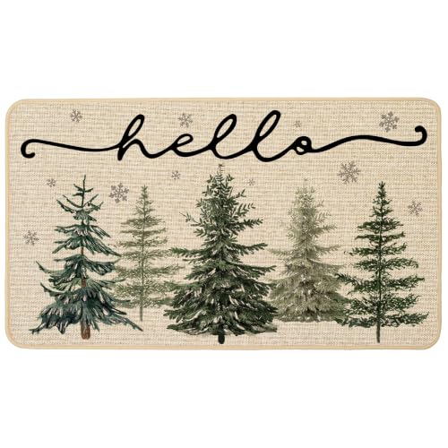 Christmas Doormat Winter Pine Tree Snowflake Door Mat 17x29 Inch - 0.25in Thick, Non-Slip