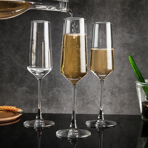 8 Pack Champagne Glasses Set - 7.5 oz Modern Sparkling Wine Flutes, CZUMJJ