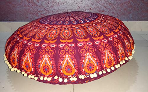 32-Inch Round Bohemian Floor Pillow Cover, Boho Mandala Cotton Cushion Case