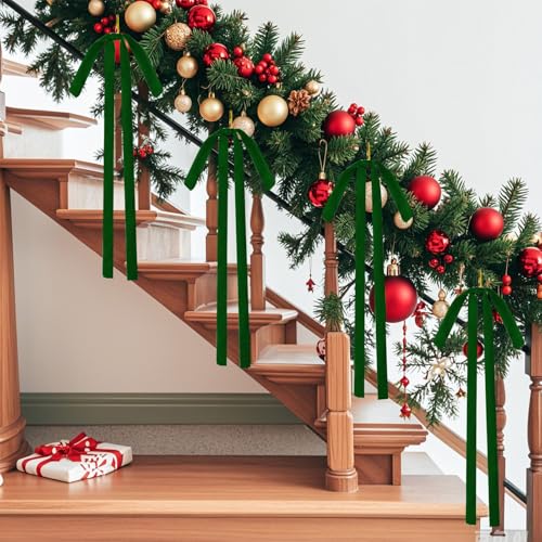 Dark Green Velvet Christmas Bow Set 23.6x15.7 Inches Holiday Decor