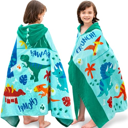 Joiedomi Kids Dinosaur Hooded Beach Towel - 100% Soft Cotton Poncho, 30x50