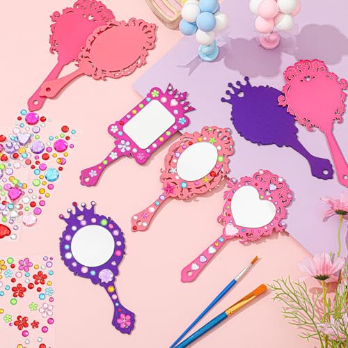 16-Set DIY Wooden Hand Mirror Craft Kit for Kids with Paints and Stickers