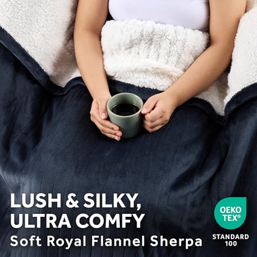Heated Throw Blanket, Royal Mink and Sherpa Electric Blanket, 50x60 Inch