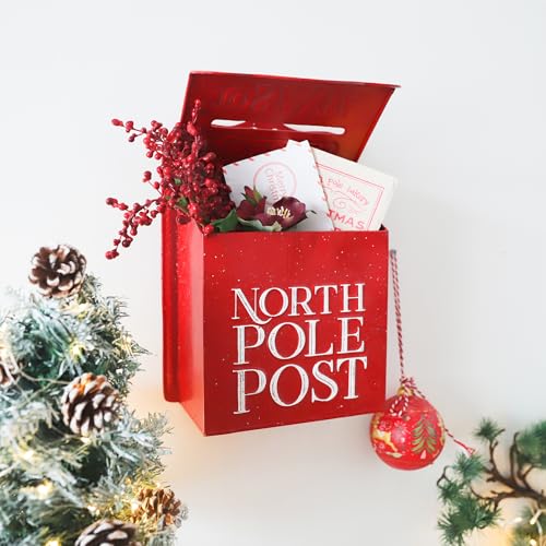 Red Xmas Letters to Santa Mailbox Wall Mount Christmas Decor North Pole Post