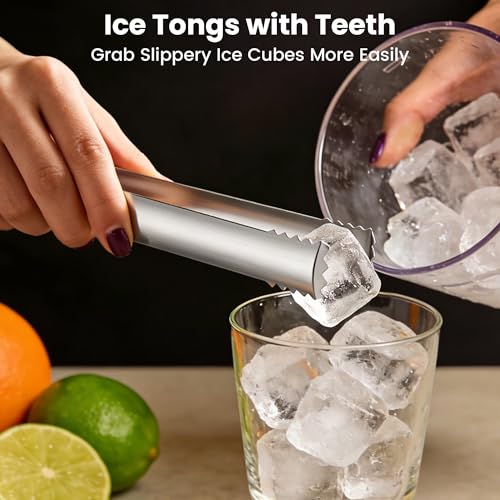 DAILY KISN Stainless Steel Ice Tongs with Teeth - Perfect for Cocktails & Food Serving