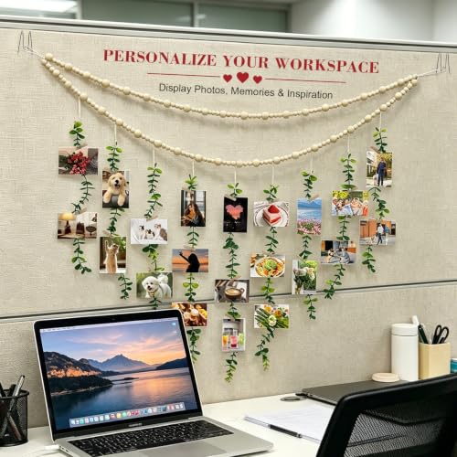 Boho Hanging Photo Display with 20 Clips and Artificial Greenery