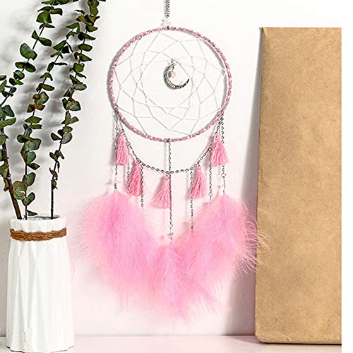 Handmade Pink Feather Dream Catcher Wall Hanging for Bedroom Nursery Decor