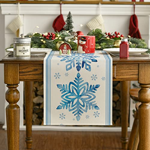 Christmas Snowflake Blue Table Runner - 13x108 Inch Seasonal Kitchen Decor