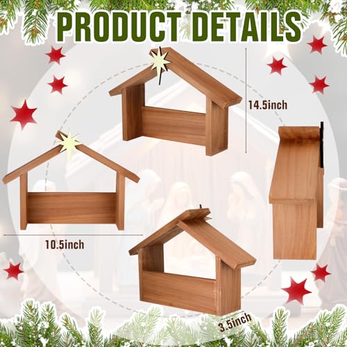 Wooden Nativity Manger Stable Creche with Roof Star, Fits 7-Inch Figures