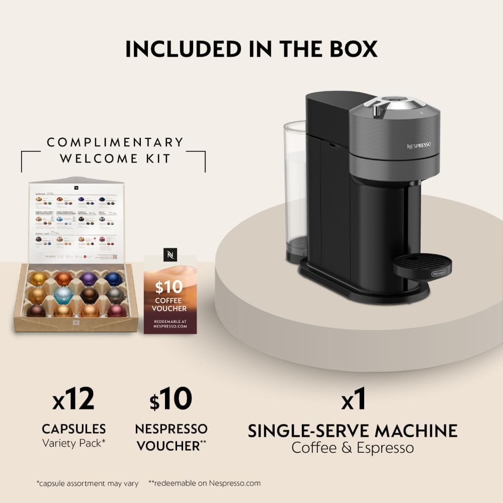 Nespresso Vertuo Next Coffee & Espresso Maker - 1260 Watts, Dark Gray Finish for Perfect Brews