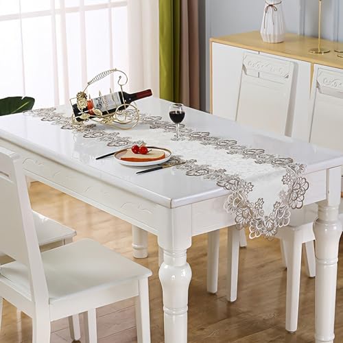 LeLehome 69 Inch Embroidery Lace Table Runner - Elegant Jacquard Floral Dresser Scarf for Dining & Wedding