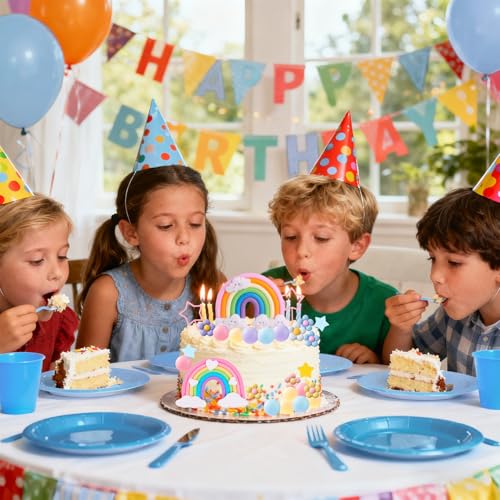 39-Piece Rainbow Cake Topper Set with Pastel Balls and Daisy Flowers