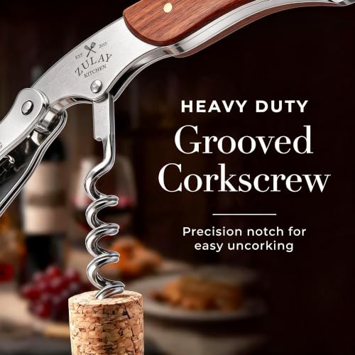 Rosewood Zulay Kitchen Corkscrew Wine Opener - Premium Stainless Steel & Double Hinge, Foil Cutter, Cap Remover - Medium