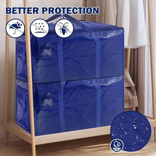 Extra Large Heavy Duty Moving Bags with Zipper and Handles, 24 Gal, Dark Blue - 8 Pack