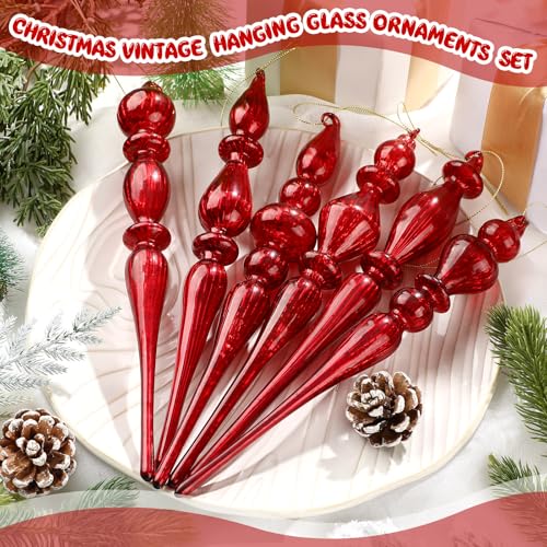 Red 11 Inch Mercury Glass Finial Christmas Ornaments — Set of 6 by Yousoontic (Red)