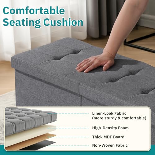 30-Inch Collapsible Storage Ottoman Bench with Split Top Lid, Gray