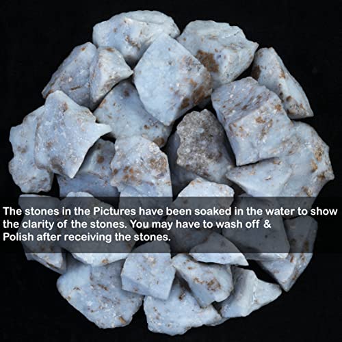 Blue Chalcedony Rough Raw Stones 1LB Bulk for Tumbling and Reiki Healing