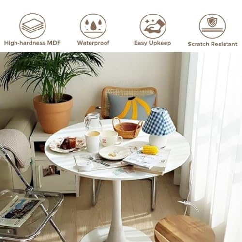 HYYTEIBL 27.3-Inch White Tulip Dining Table, Round Mid-Century Modern for 2-4 People