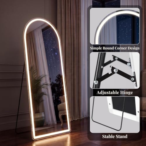 20"x63" Arched LED Full Length Mirror, Dimmable Standing Floor Mirror