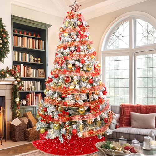 PATYDEST Red 36 Inch Velvet Christmas Tree Skirt with Sequin Embellishments