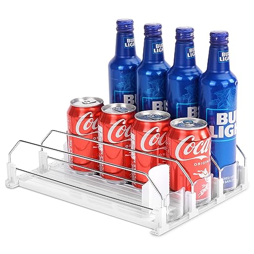 Automatic Soda Can Organizer for Refrigerator, 3-Row Drink Dispenser Rack
