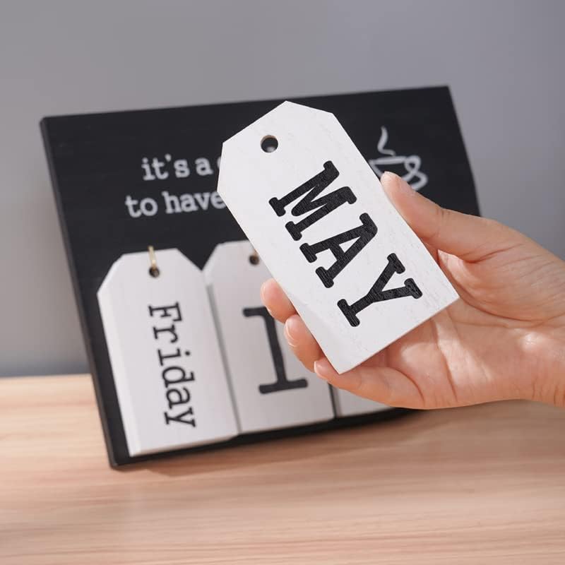 Notakia Perpetual Flip Calendar - Vintage Wooden Desk Calendar with Month & Day Display | Black Flip Design