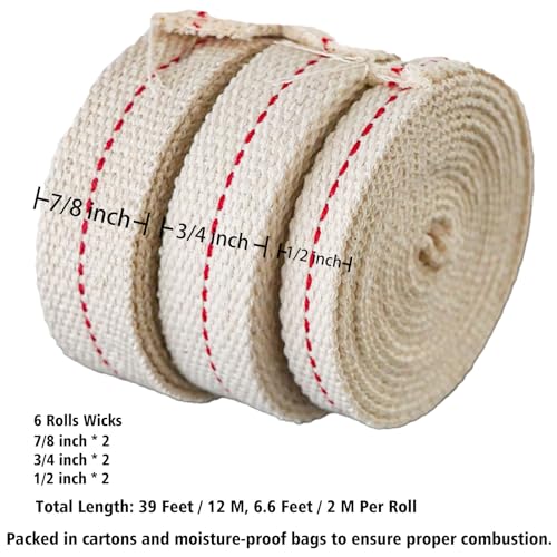 Cotton Oil Lamp Wicks - 39 Feet, 3 Sizes for Lanterns & Burners