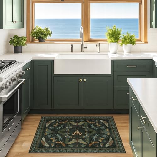 2x3 Dark Green Entryway Rug - Washable Non Slip Boho Accent Throw Rug