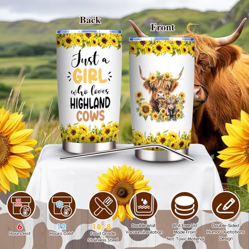Highland Cow Gift Set with Tumbler, Jewelry, Accessories & More for Women