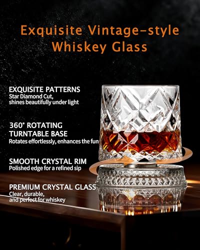 360° Rotating Whiskey Glass Set with Gift Box & Ice Ball Molds - 2 Pack